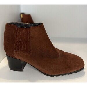 $550 AQUATALIA GORE ZIP SQUARE TOE BLOCK HEEL RUST BROWN SUEDE 10